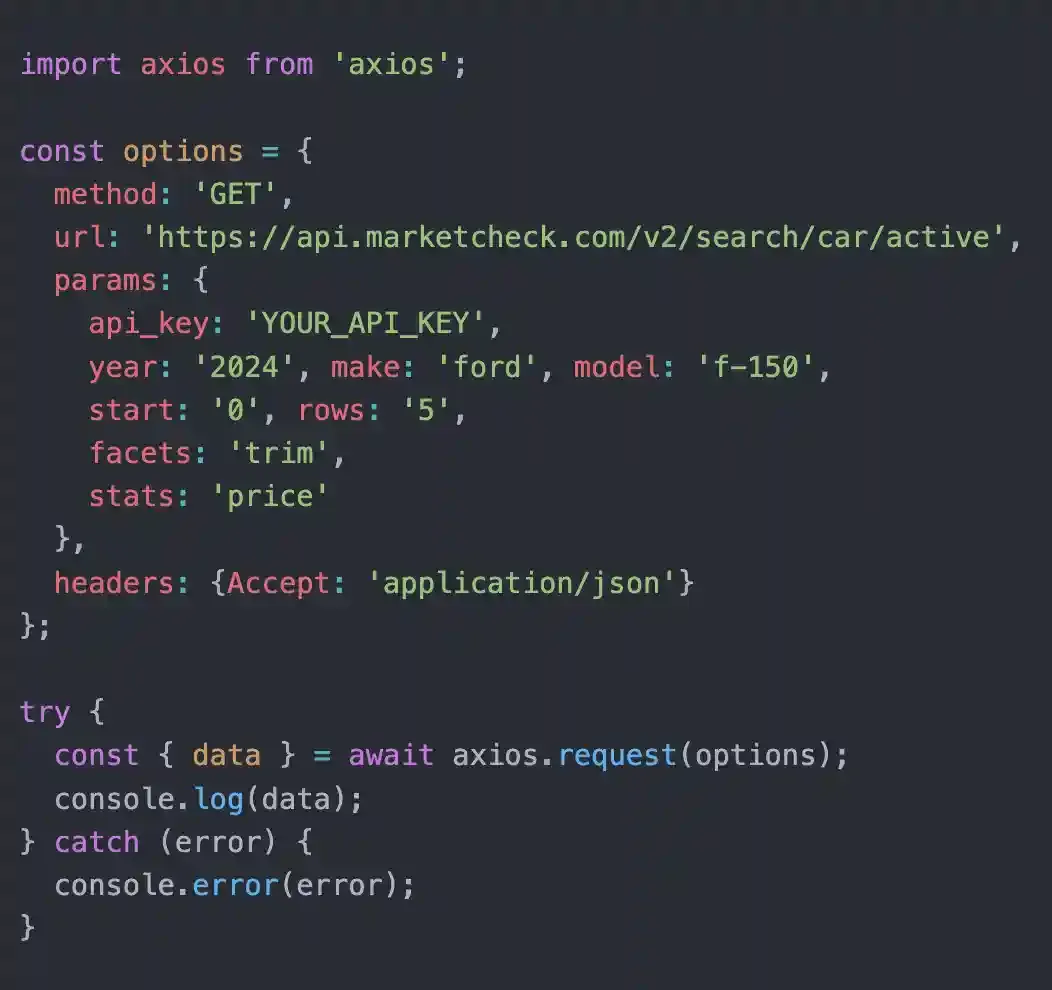 API call code for search inventory call