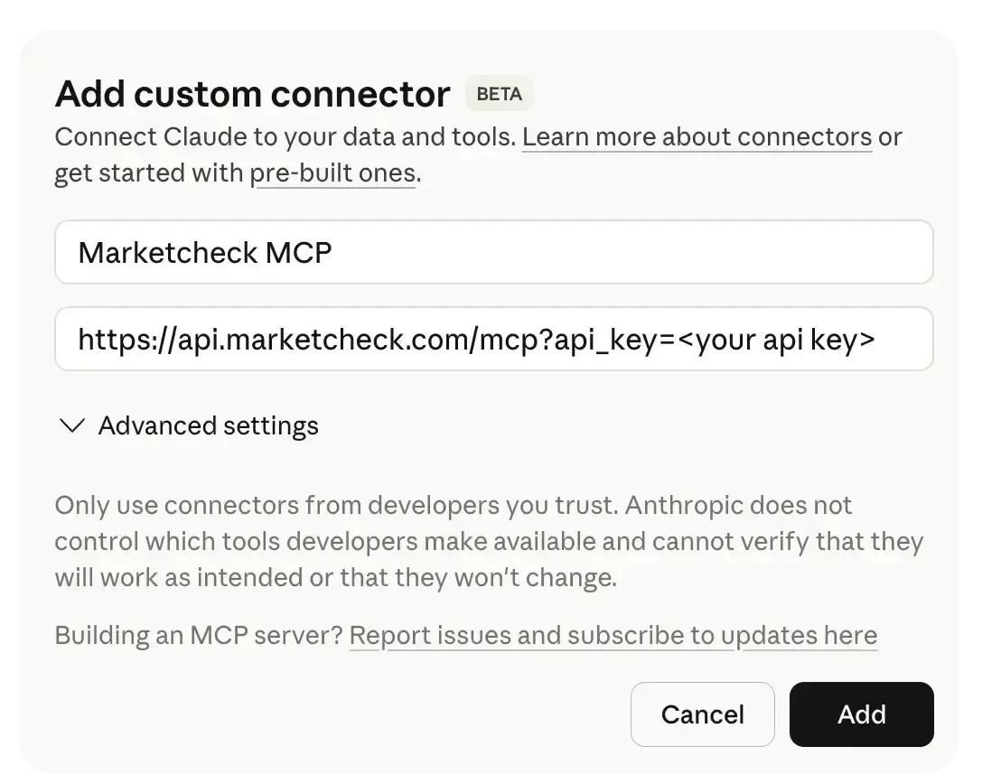 Add Custom Connector dialog